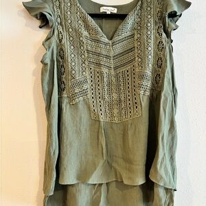 Indigo Soul Sage Green Lace Blouse